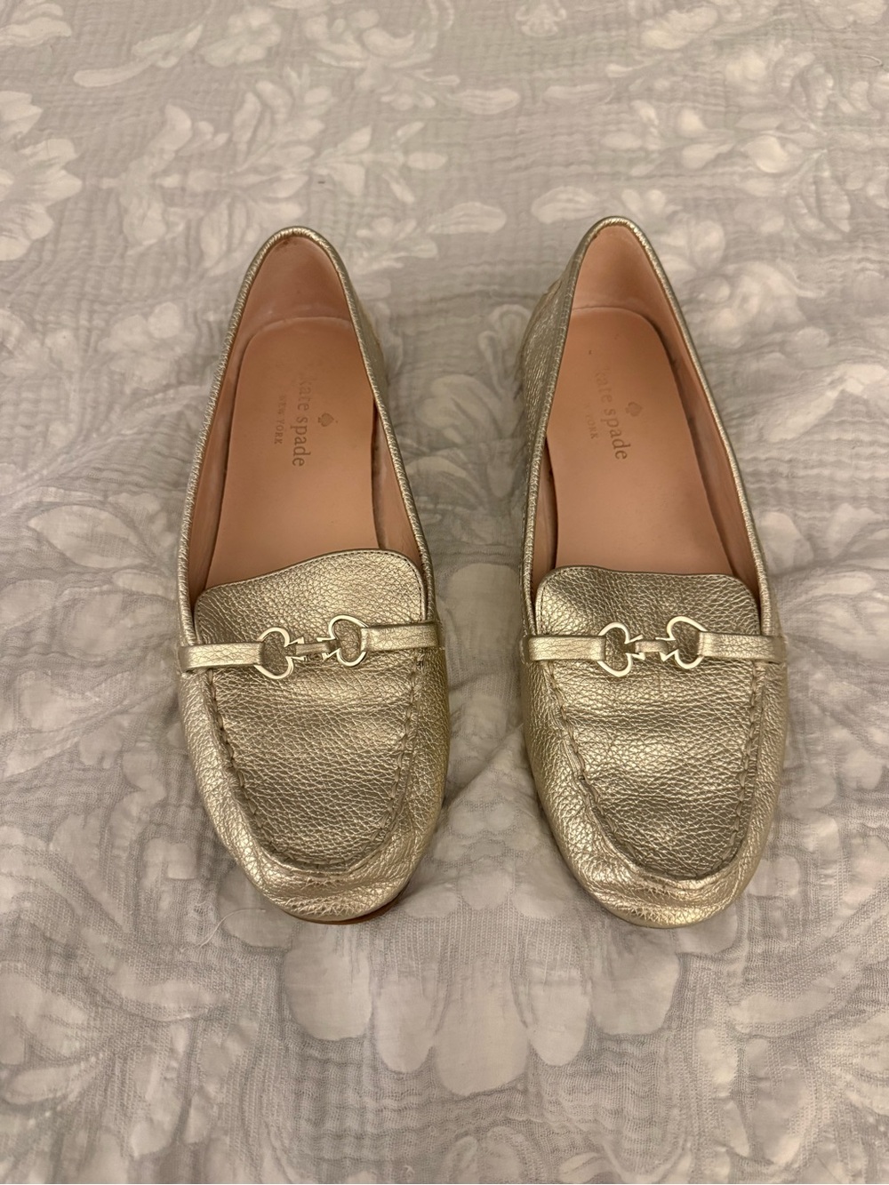 8.5 Kate Spade New York Gold Metallic Leather Loafers Horsebit Flats Women’s